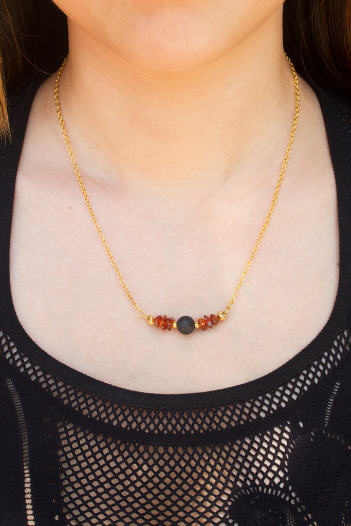 Amber and Lava Stone Necklace - 100 Graces