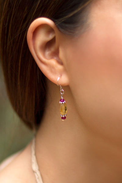 Citrine and Ruby Dangle Earrings - 100 Graces