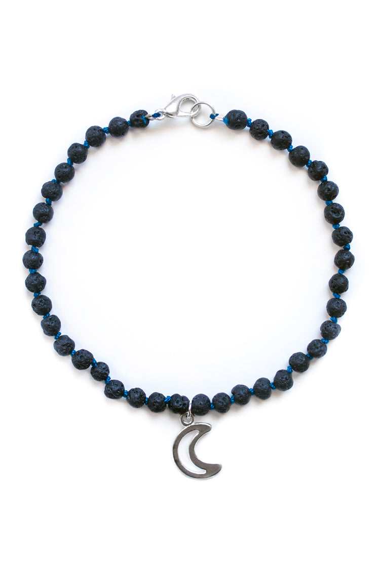 Moon Charm &amp; Lava Stone Bracelet