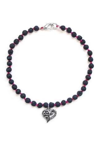 Heart Charm & Lava Stone Bracelet - 100 Graces